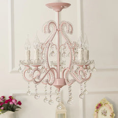 Pink Crystal Candelabra Chandelier with Teardrop Accents
