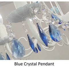 White Floral Crystal Chandelier Semi-Flush Ceiling Light