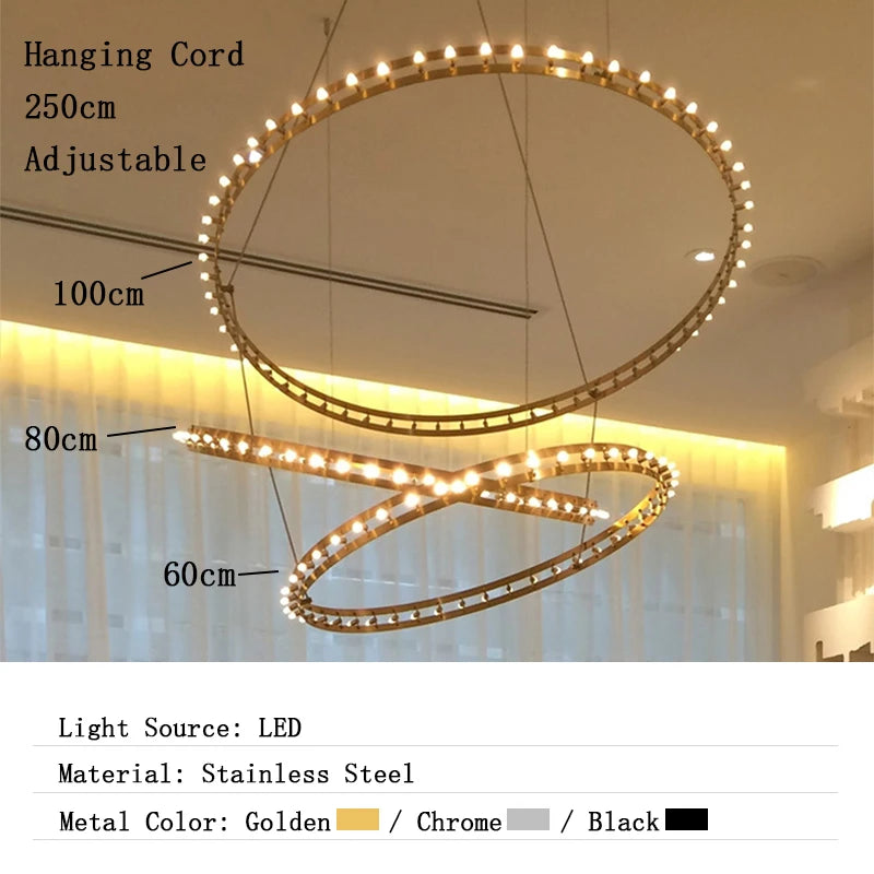 Chandelier with labeled dimensions and material details on a neutral background