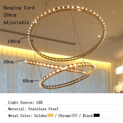 Chandelier with labeled dimensions and material details on a neutral background