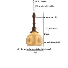 Pendant light with labeled parts on a white background