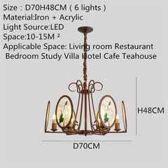Bronze Chandelier with Frosted Glass and Green Leaf Floral Accents