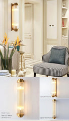 Decorative wall light fixture in a home interior setting with a chair and decor elements.