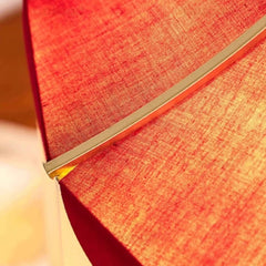 Close-up of a red textured box with a gold stripe