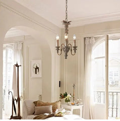Distressed Wood Candelabra Pendant Light with Aged Gold Accents