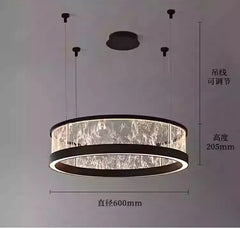 Modern Ring Pendant Light with Cracked Glass and Brushed Metal Finish