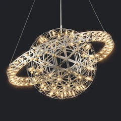 Decorative ceiling light fixture with geometric design on a black background