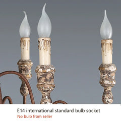 Distressed Wood Iron Candle Chandelier Light Fixture with Candle Bulbs