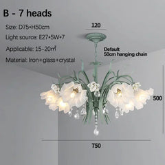 Blue Floral Ceramic Chandelier with Crystal Accents
