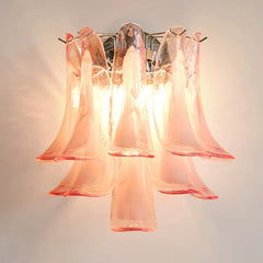 Chrome Finish Petal Glass Sconce with Pink Frosted Bell Shades
