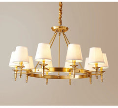 Polished Copper Ring Chandelier with Fabric Shades