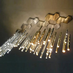 Modern Gold & Silver Geometric Tube Pendant Chandelier