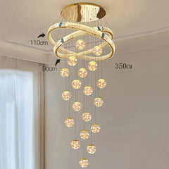 Chandelier with labeled dimensions on a neutral background