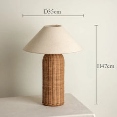 Handwoven Rattan Drum Table Lamp with Fabric Shade