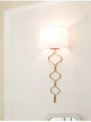 Gold Arabesque Link Wall Sconce with White Linen Shade