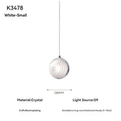 White pendant light with specifications on a white background