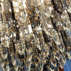 Crystal Waterfall Pendant Lighting Fixture with Gold Faceted Accents