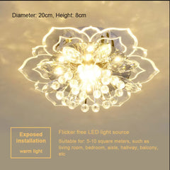 Gold Flower Crystal Flush Mount Ceiling Light with Petal Accents
