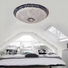 Glass Mosaic Starburst Flush Mount Ceiling Light with Blue Accents