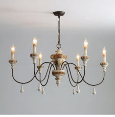 Distressed Wood Candle Chandelier Semi-Flush Mount Light