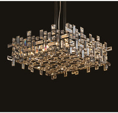 Polished Chrome Rectangular Crystal Chandelier Hanging Ceiling Light