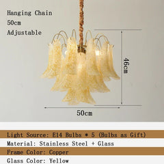 Gold Floral Bell Shaped Glass Chandelier Pendant Light