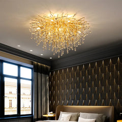 Gold Branch Crystal Droplet Chandelier Light with Metal Frame
