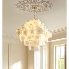 Cascading Glass Disc Chandelier - Modern Semi-Flush Mount Fixture