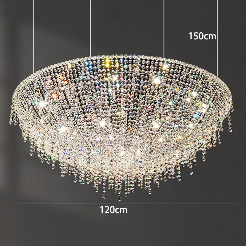 Crystal chandelier with dimensions on a dark background