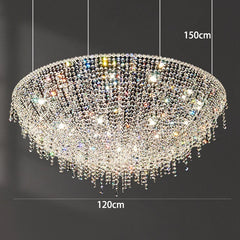 Crystal chandelier with dimensions on a dark background