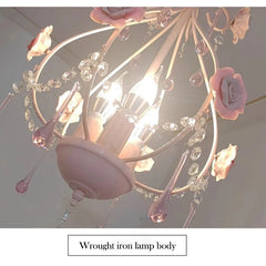 Pink Rose Crystal Chandelier Multi-Arm Pendant Light