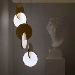 Polished Steel Geometric Pendant Light Fixture Floral Stems Glass