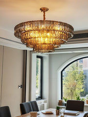 Gold Tiered Amber Glass Waterfall Chandelier Lighting Fixture