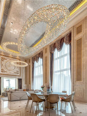 Modern Gold Ring Crystal Chandelier Pendant Light with Cascading Drops