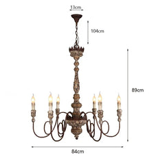 Distressed Wood Iron Candle Chandelier Light Fixture with Candle Bulbs