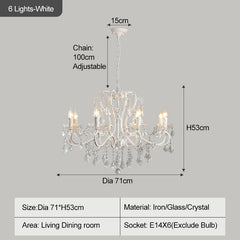 Chandelier with dimensions and specifications on a gray background