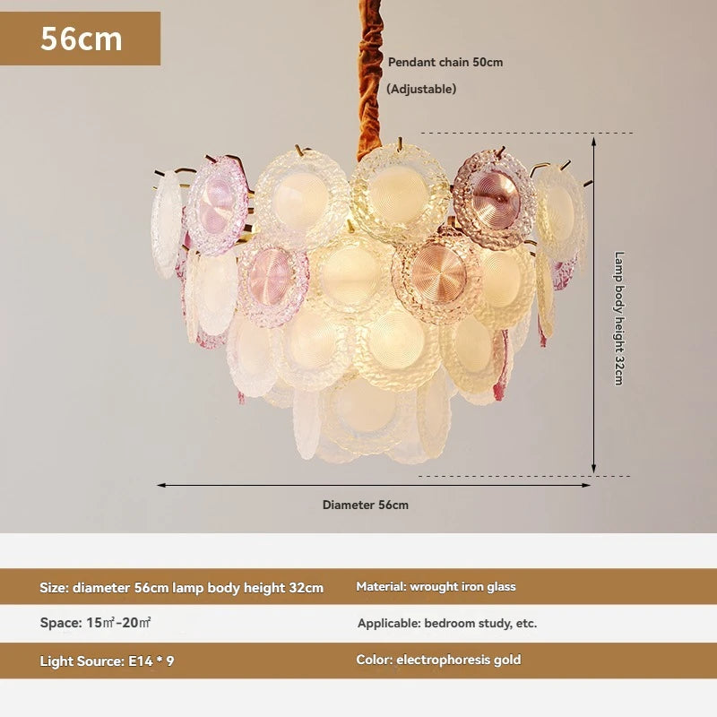 Decorative ceiling light fixture with dimensions and specifications on a neutral background