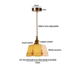 Pendant light with labeled parts on a white background