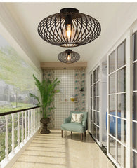 Brushed Open Cage Semi-Flush Mount Ceiling Light Fixture