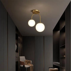 Gold Arch Dual Globe Semi-Flush Mount Ceiling Light Fixture