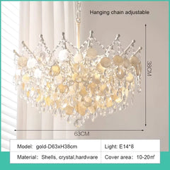 Gold Crystal Cascade Chandelier with Shell Accents