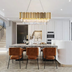 Gold Rectangular Tiered K9 Crystal Chandelier Pendant Light Fixture