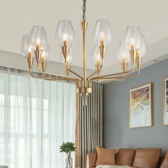 Gold Metal Frame Blue Glass Tear Drop Pendant Chandelier Light Fixture