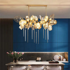 Gold Faceted Crystal Waterfall Chandelier Pendant Light