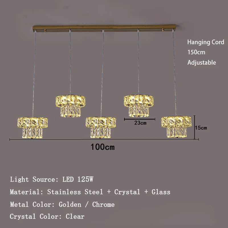 Chandelier with dimensions and specifications on a gray background