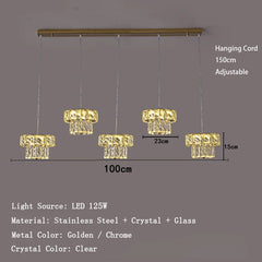 Chandelier with dimensions and specifications on a gray background