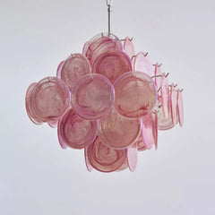 Glass Disc Chandelier Pink Tiered Hanging Pendant Light