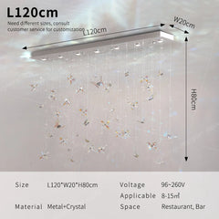 Crystal shower curtain with dimensions and specifications on a neutral background