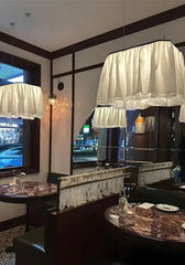 White Fabric Ruffled Pendant Light Hanging Fixture