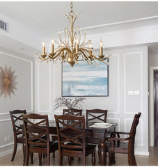 Brushed Gold Crystal Floral Chandelier Light Fixture